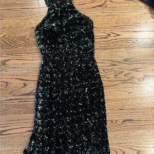 Vince Camuto Black and Green Sequin Dress